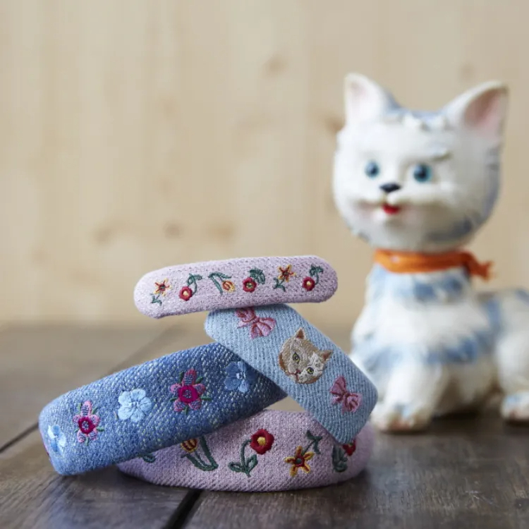 韓國 socks appeal® x Nathalie Lete 魔幻動物森林刺繡髮夾 緞帶貓貓 2入組