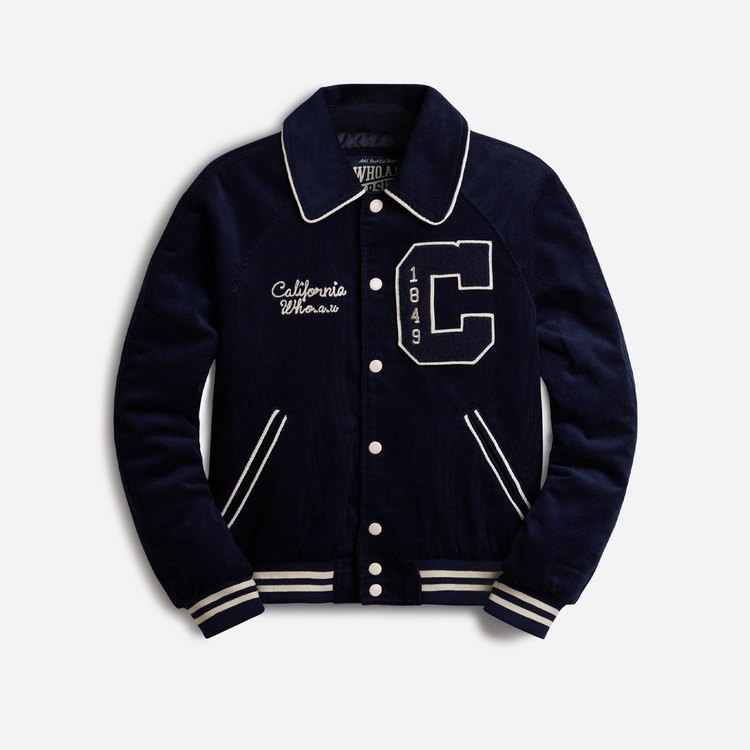 [K] WHO.A.U WOMEN'S SHORT VARSITY JACKET,DARK BLUE, WHJJD4T33F-52-DARK BLUE (KWAU1629)