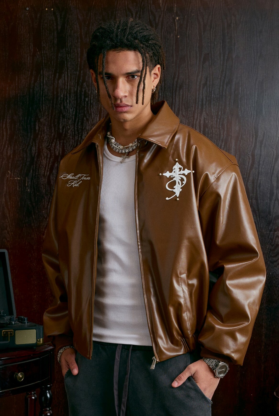 STK SmallTownKid PU仿皮 立領機車外套