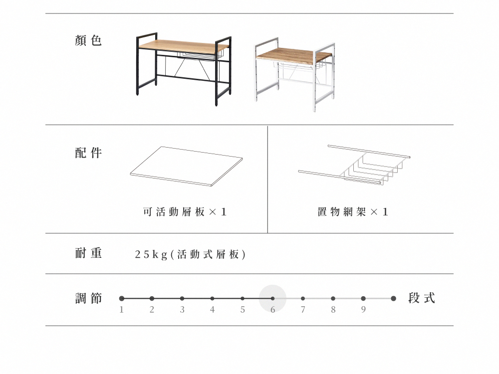 Brooklyn Series六段調節式萬用收納架(單層款寬度84.5cm)