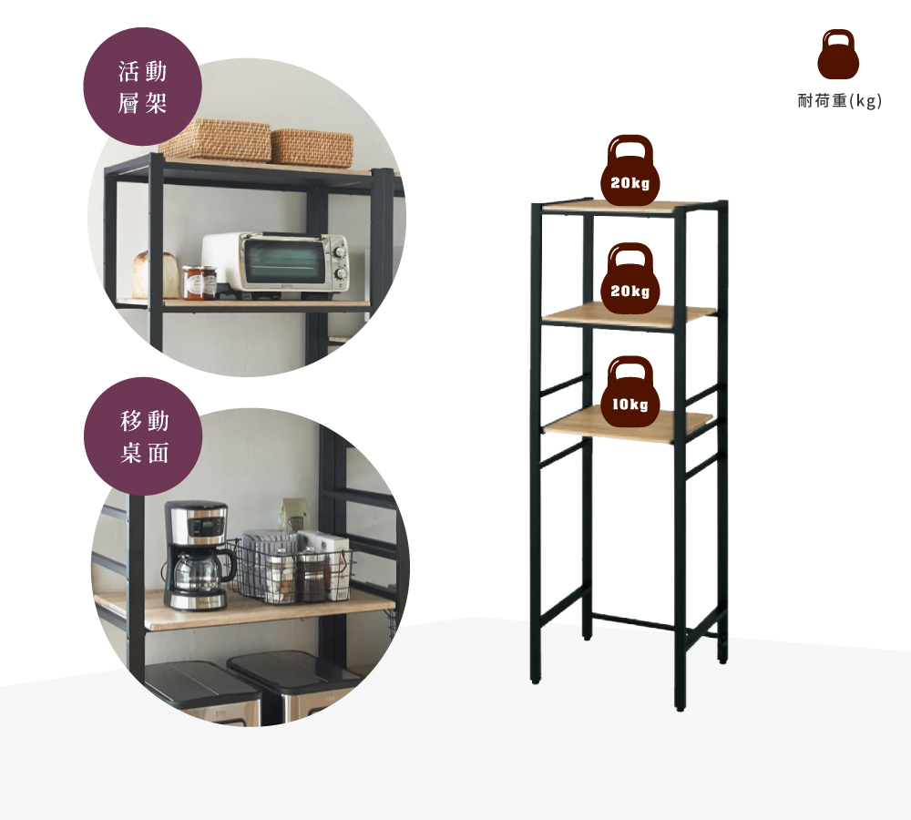 Brooklyn Series高承重調節式三層落地置物收納架(高182cmx寬60cm)