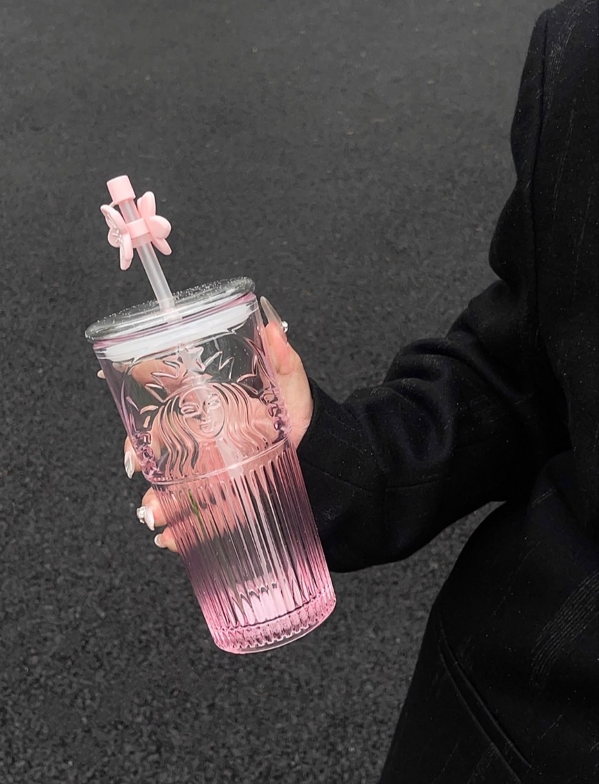 STARBUCKS 星巴克 漸變 粉色 透明 玻璃 桃花杯 女神杯 吸管杯 550ml