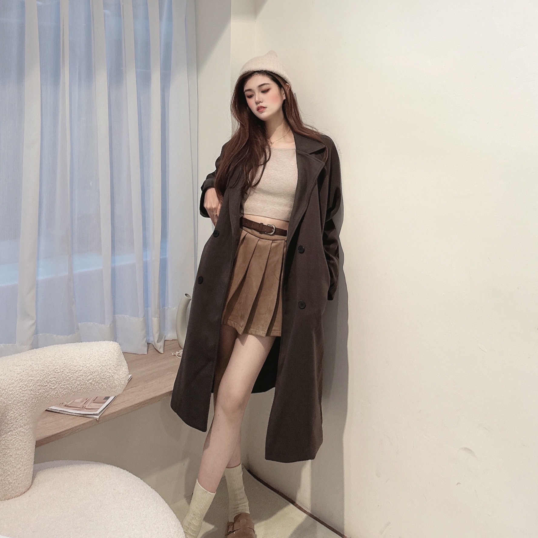 韓系厚磅鋪棉長大衣/二色