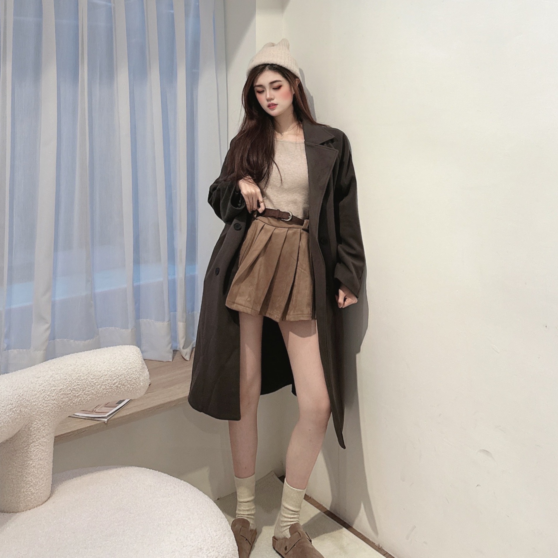 韓系厚磅鋪棉長大衣/二色