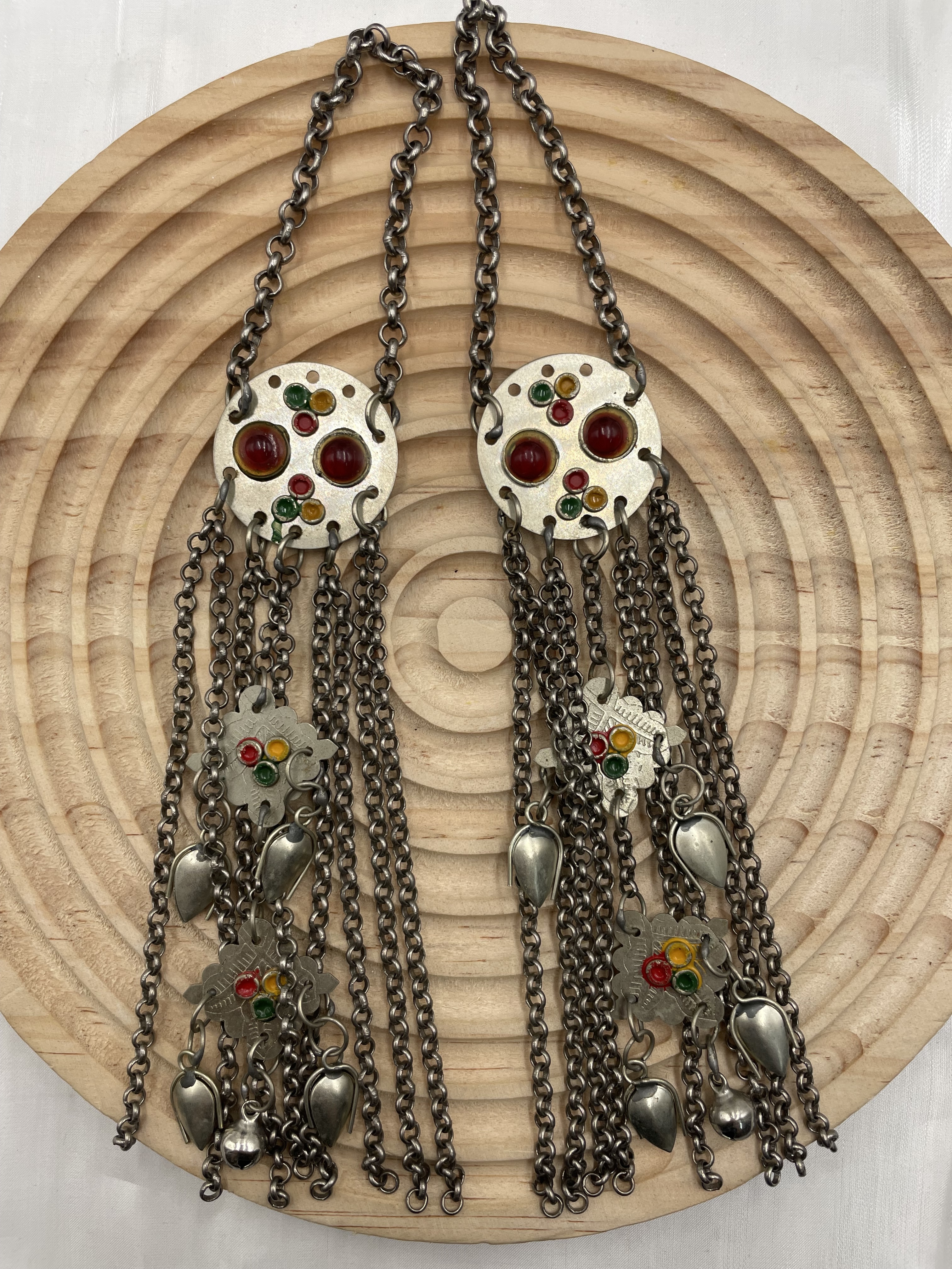 Z1-紅黃綠圓形瑪瑙流蘇墜飾21cm