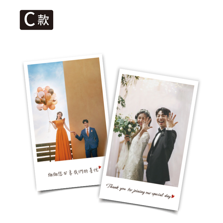 單面雙面婚紗照片謝卡,婚紗謝卡,直式橫式婚紗照謝卡,拍立得謝卡
