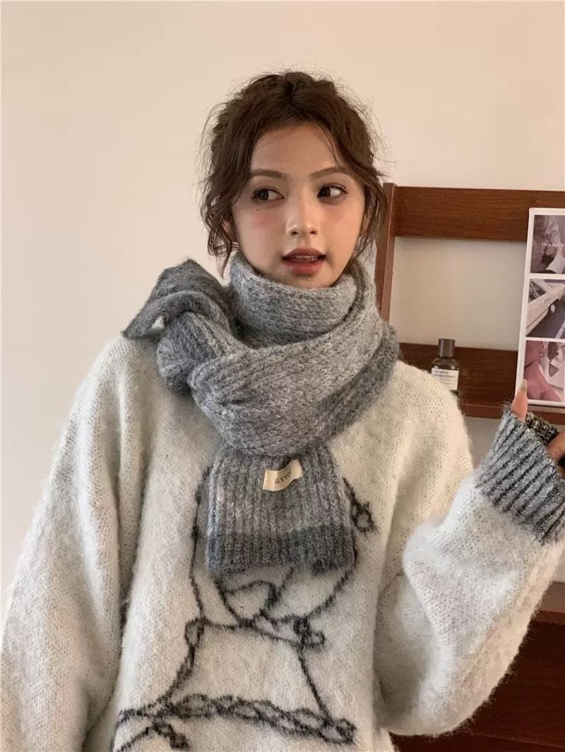 撞色短版針織圍巾/二色