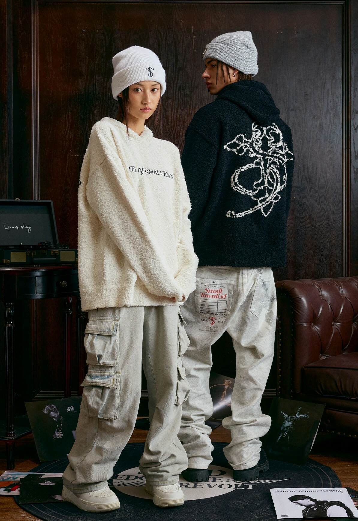 STK SmallTownKid 毛織材質 慵懶風 帽T