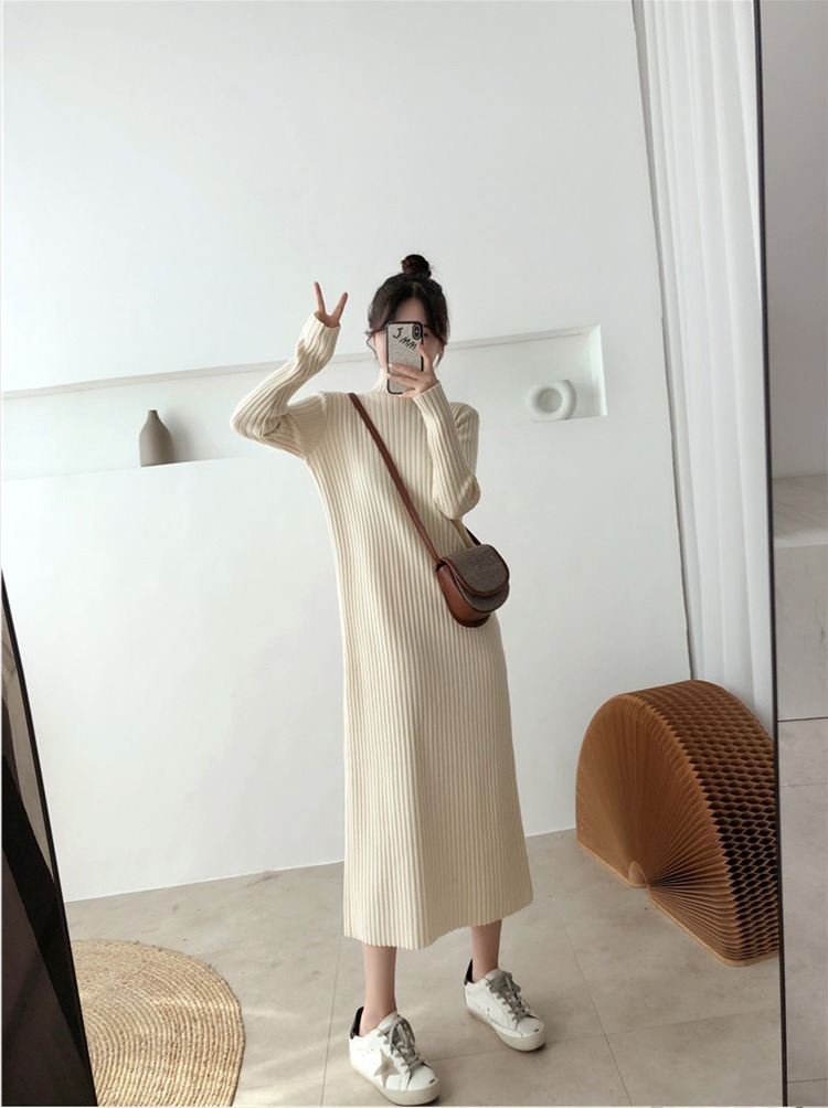 ᴷᴼᴿᴱᴬ 正韓🇰🇷<現貨>修長顯瘦高領羅紋針織連身裙（兩色）