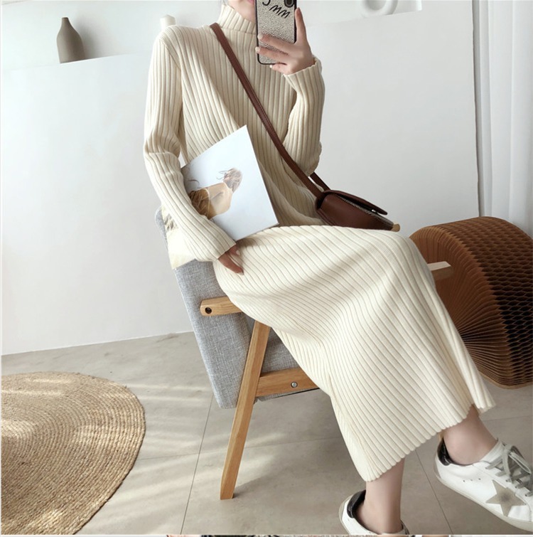 ᴷᴼᴿᴱᴬ 正韓🇰🇷<現貨>修長顯瘦高領羅紋針織連身裙（兩色）