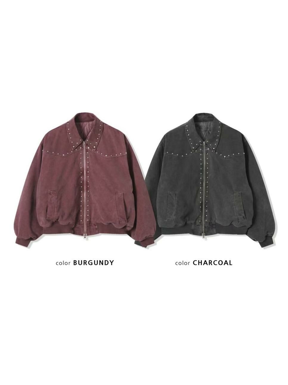 洗水反領鍋釘拉鍊外套(夾棉) JK2578