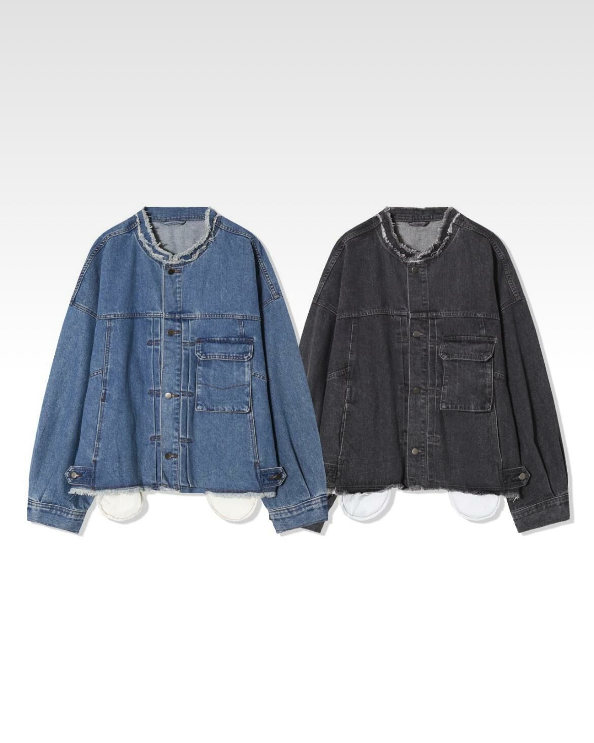 洗水圓領破邊牛仔褸 JK2581