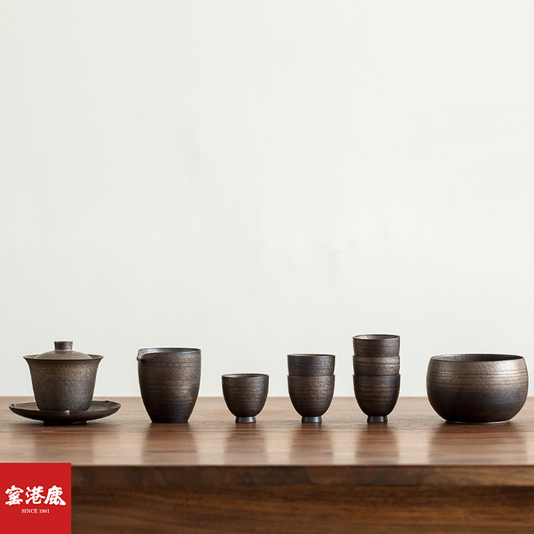 鹿港窯禮品館│鐵鏽釉蓋碗禮盒|時光淬鍊,溫潤如初