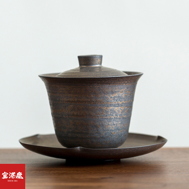 鹿港窯禮品館│鐵鏽釉蓋碗禮盒|時光淬鍊,溫潤如初