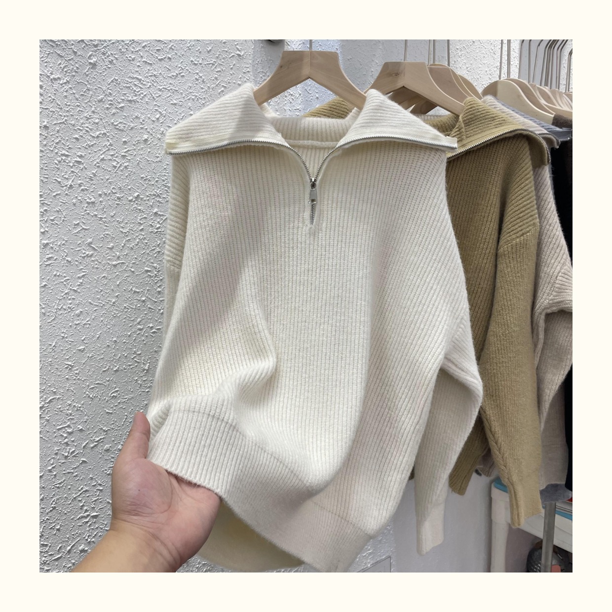 ᴷᴼᴿᴱᴬ 正韓🇰🇷 大翻領率性拉鍊針織上衣（七色）