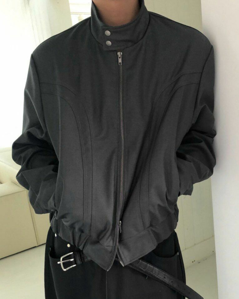 淨色企領拉鍊外套 kds-005JK