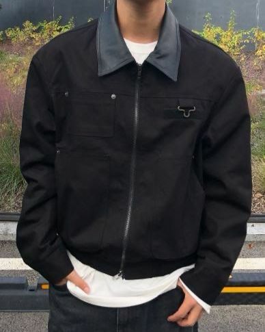 拼皮領拉鍊外套 kds-008JK