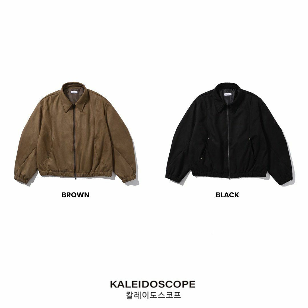 淨色反領拉鍊猄面外套 kds-009JK