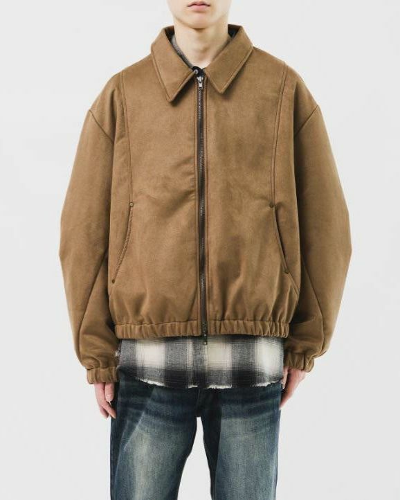 淨色反領拉鍊猄面外套 kds-009JK