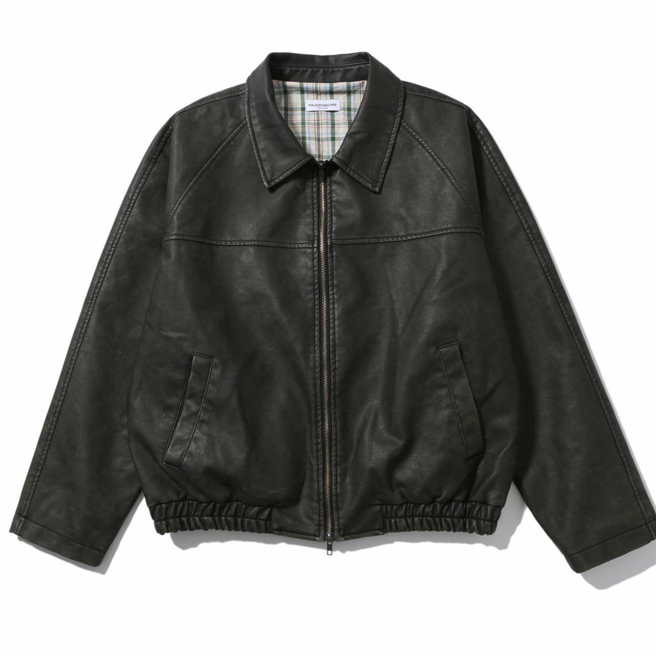 洗水反領拉鍊合成皮褸 kds-010JK