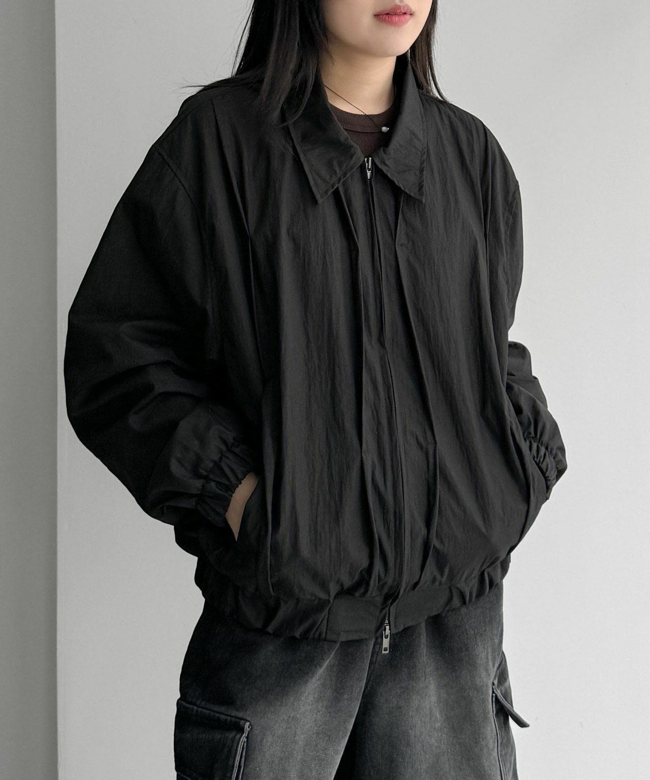 淨色反領拉鍊外套 kds-011JK