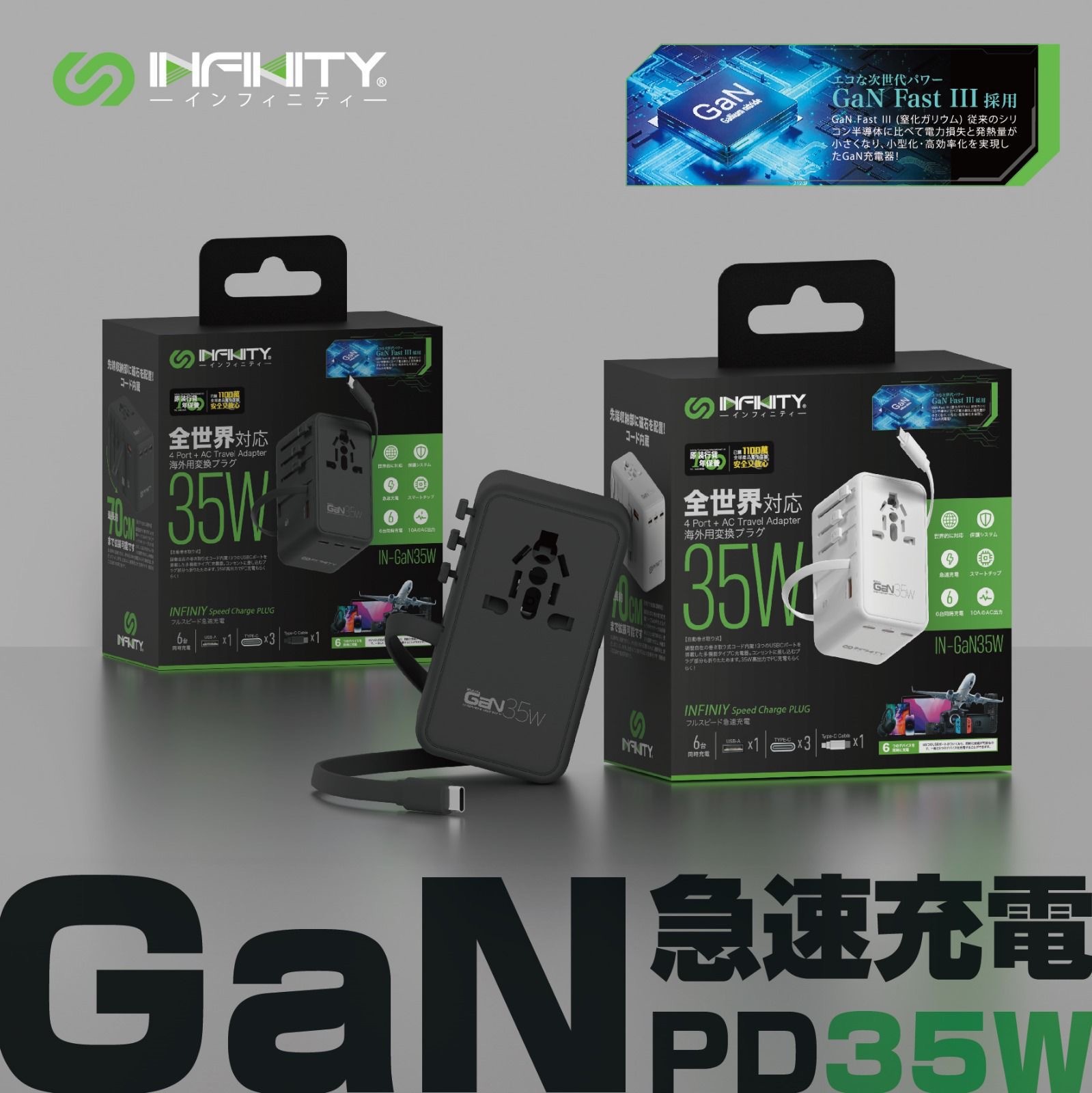 PD70W PD35W GaN伸縮充電線旅行插座