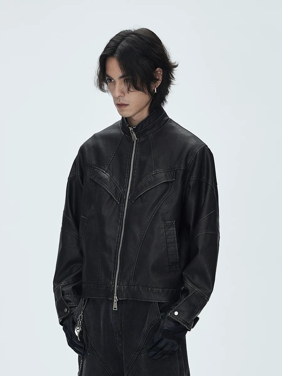 CATSSTAC 【龍年限定】龍骨做舊水洗皮衣夾克男cleanfit PU皮外套