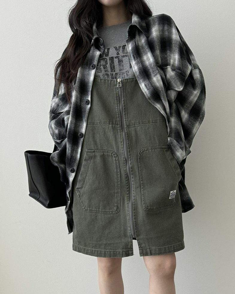 淨色拉鍊工人裙 GVR-046SK