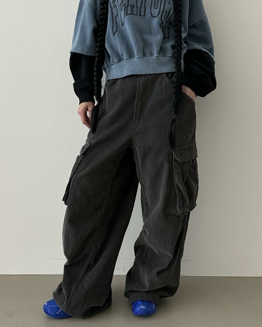 淨色可束腳工裝鬆身褲 GVR-048P