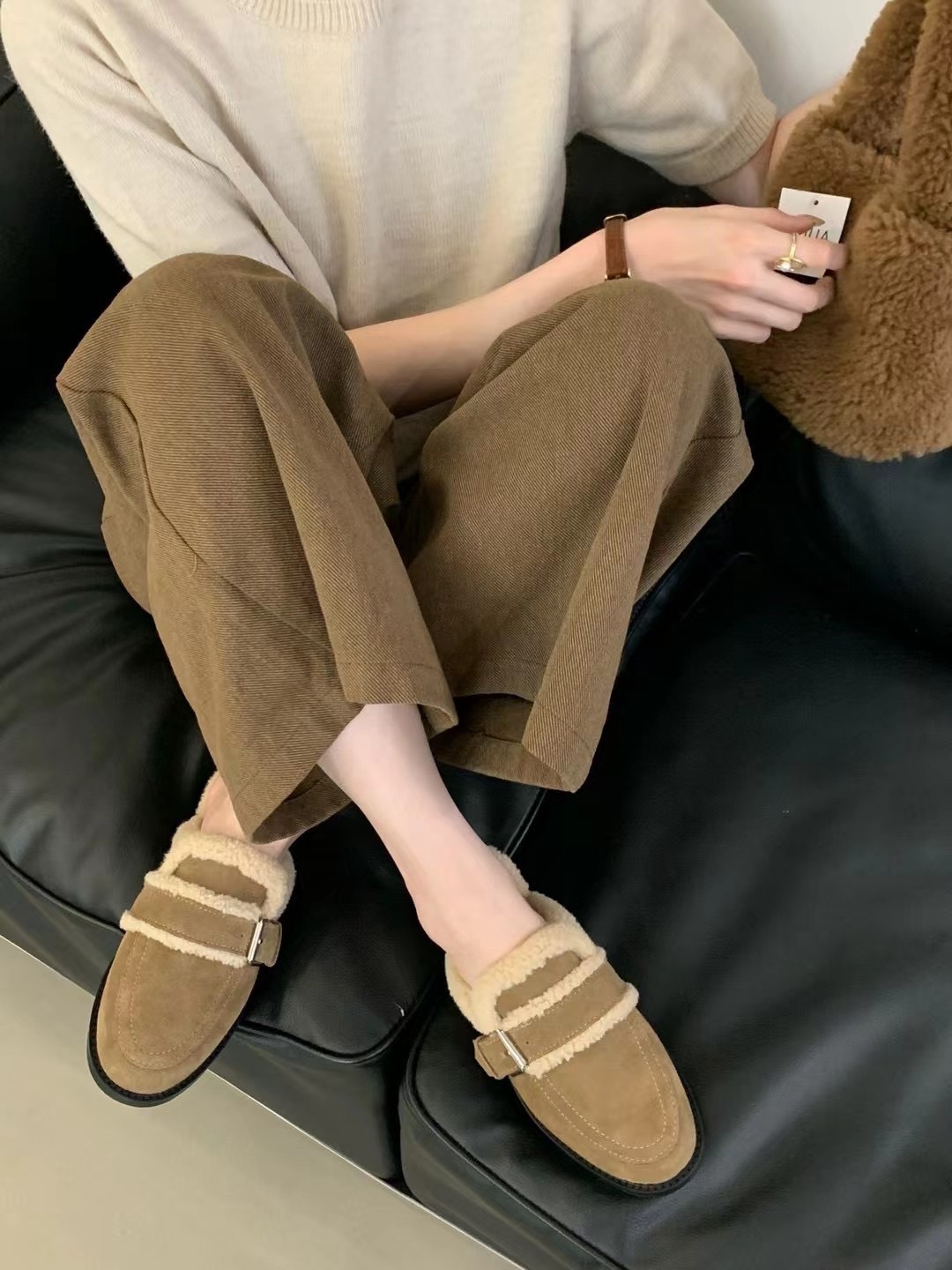 韓版羊羔毛暖暖半拖