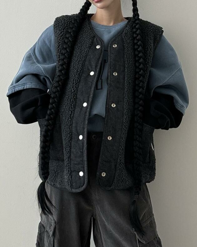 淨色毛毛背心褸(雙面) GVR-049V