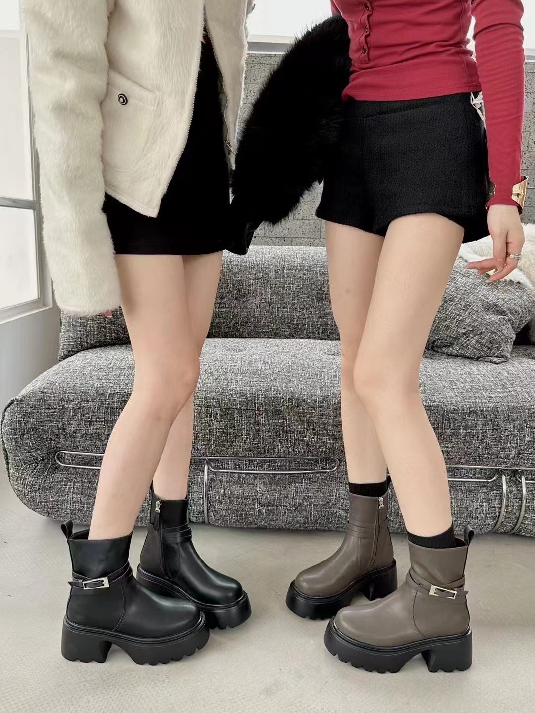 韓版造型鬆糕底短靴