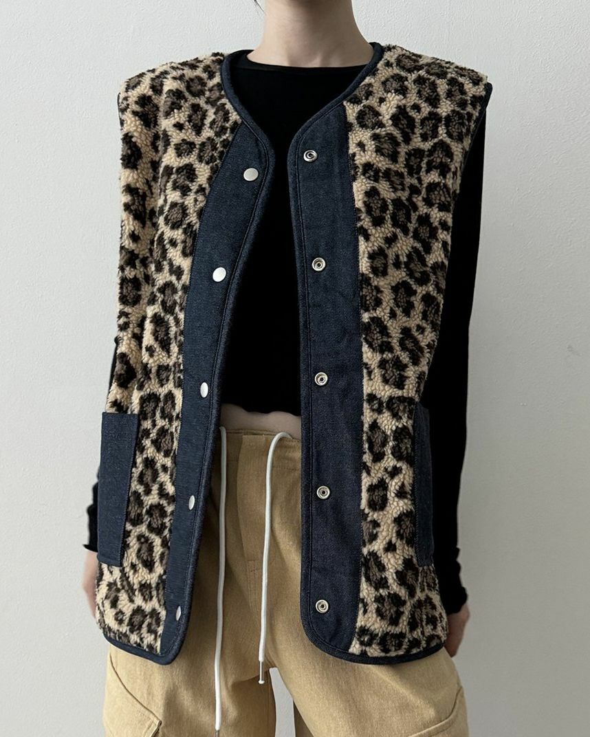 豹紋毛毛背心褸(雙面) GVR-050V