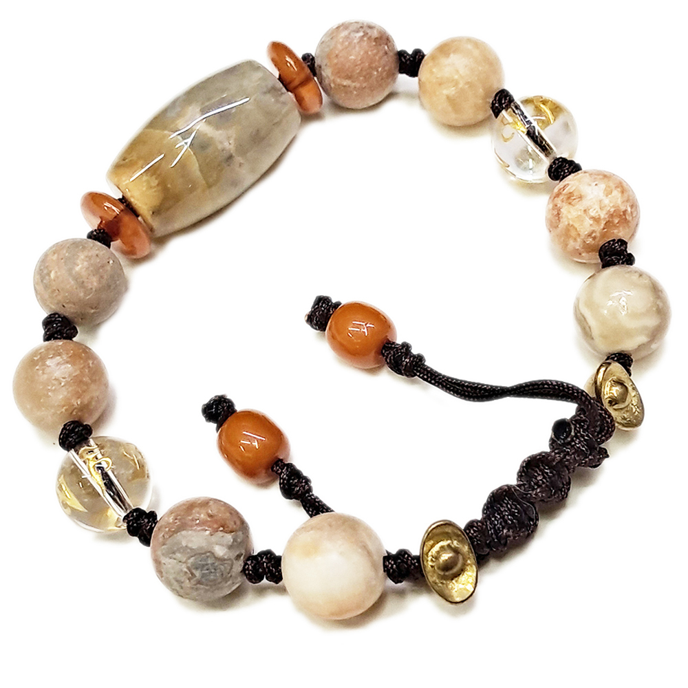 珊瑚玉&六字真言{水晶}&元寶&龍宮舍利手珠10mm中國結手鍊【十方】153860