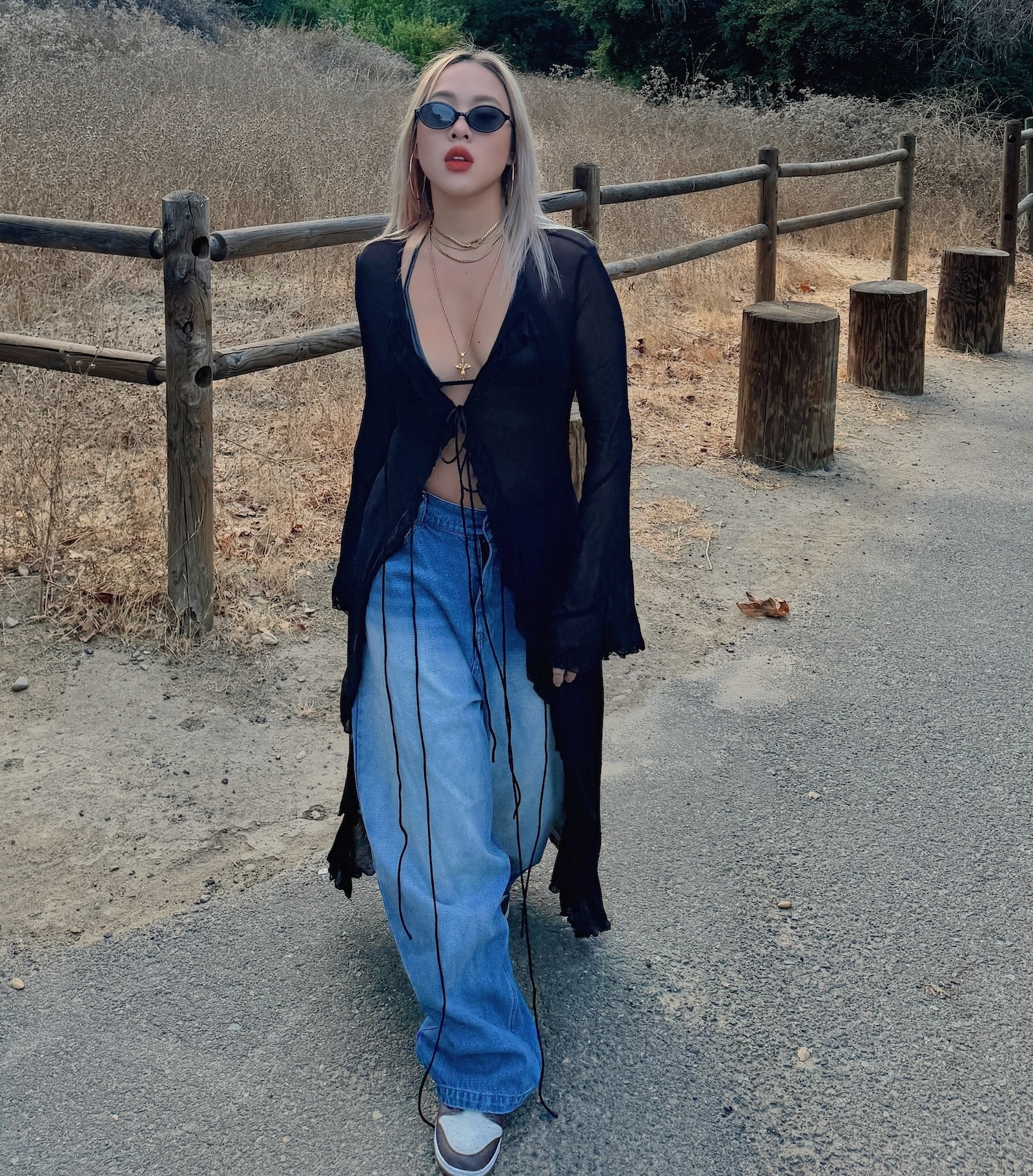 透視感🕸️辣黑網紗長版罩衫