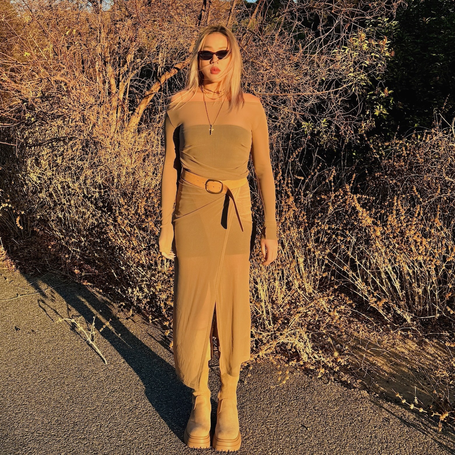 沙丘感🐫網紗不規則長版洋裝