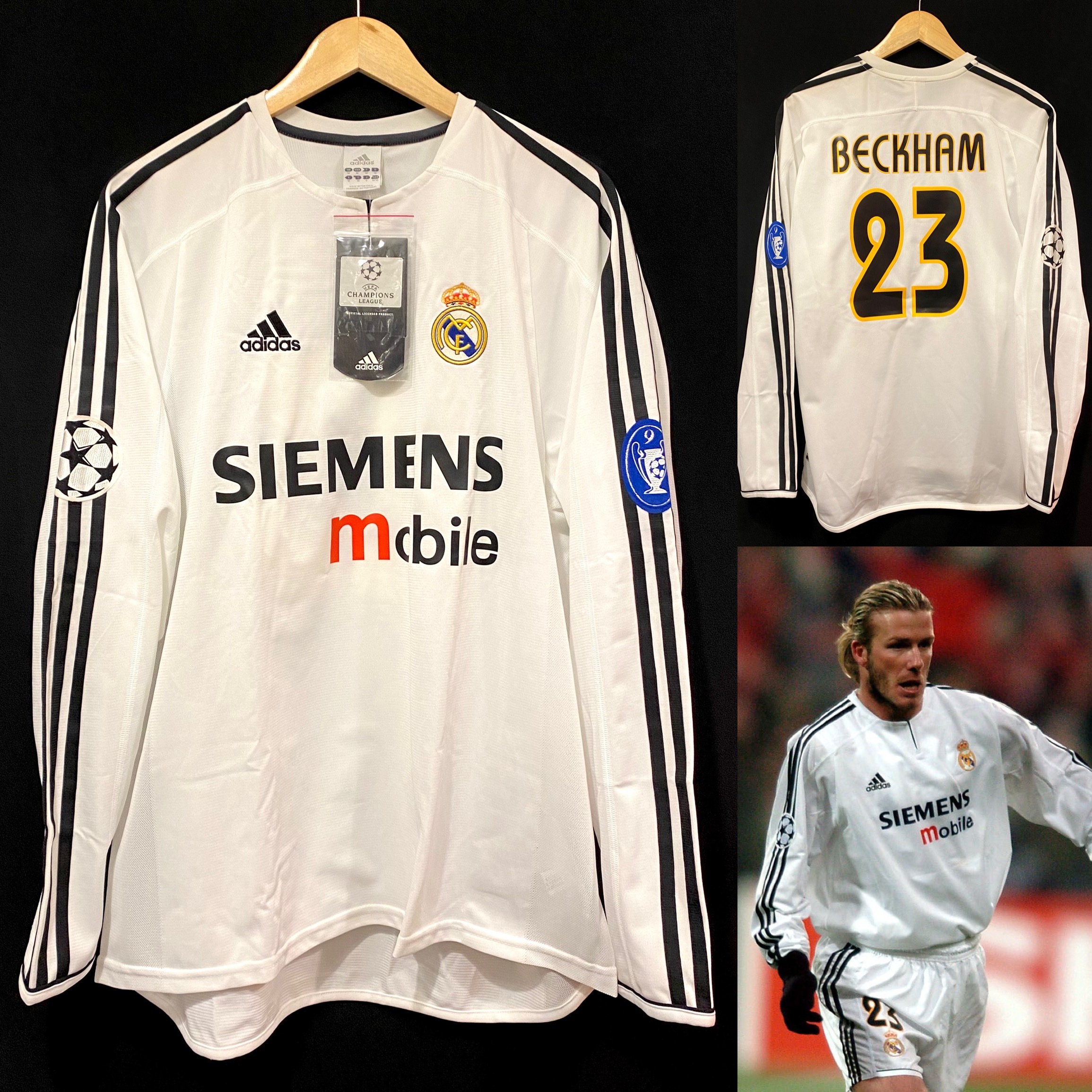 BNWT Real Madrid 2003-2004 UEFA Champions League Adidas L/S Home Shirt #23 BECKHAM
