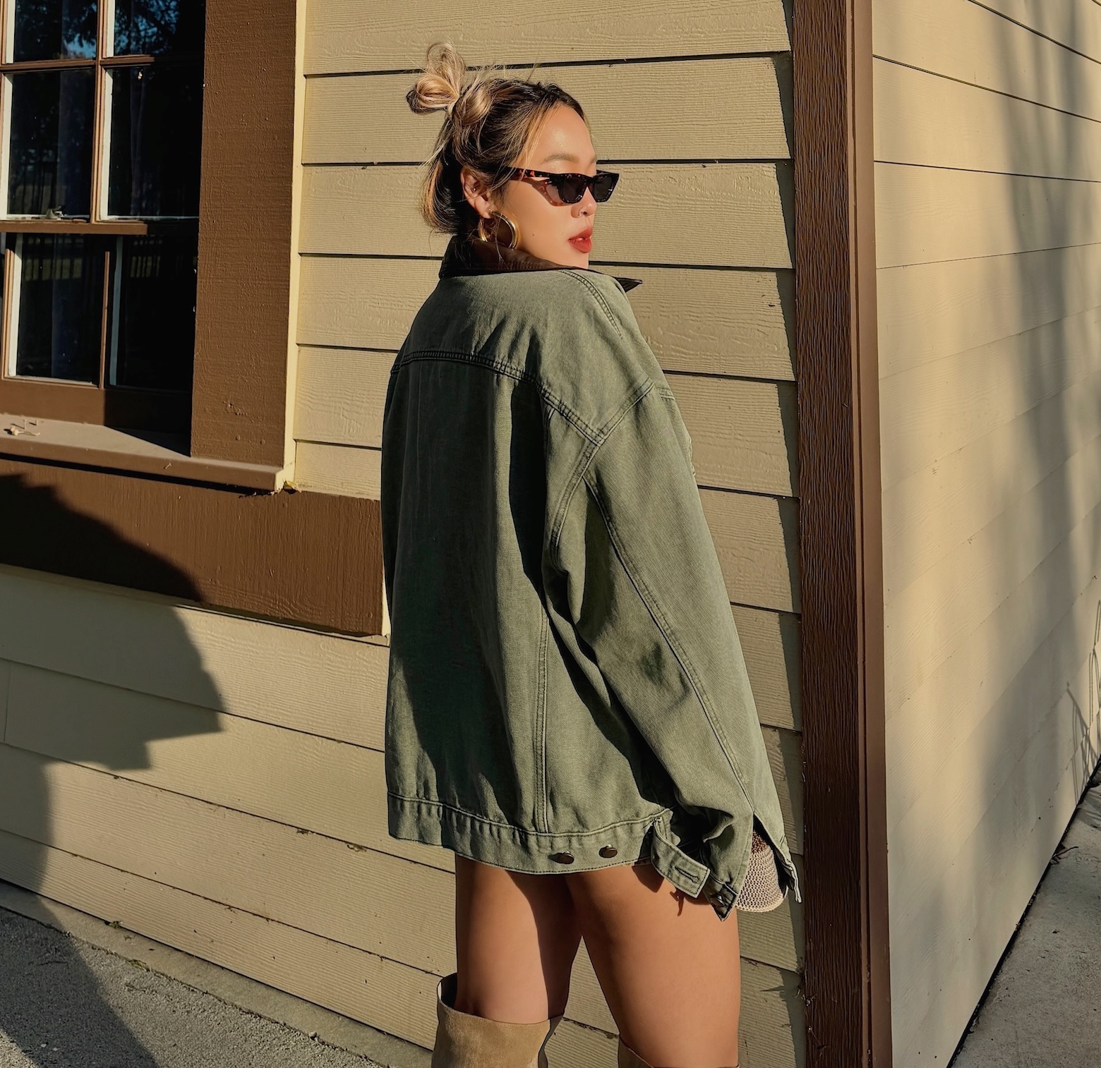 美式復古皮領牛仔外套