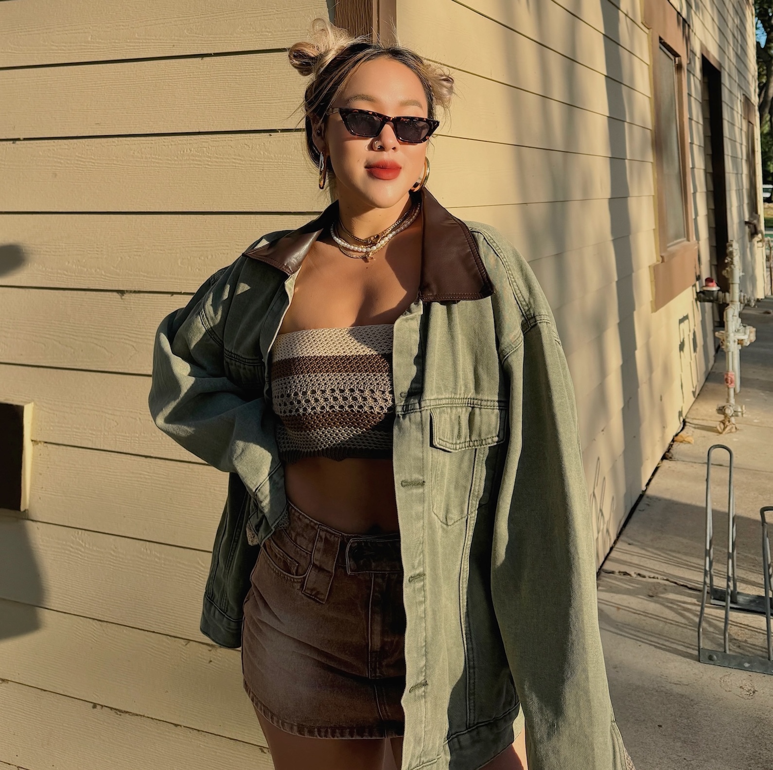 美式復古皮領牛仔外套