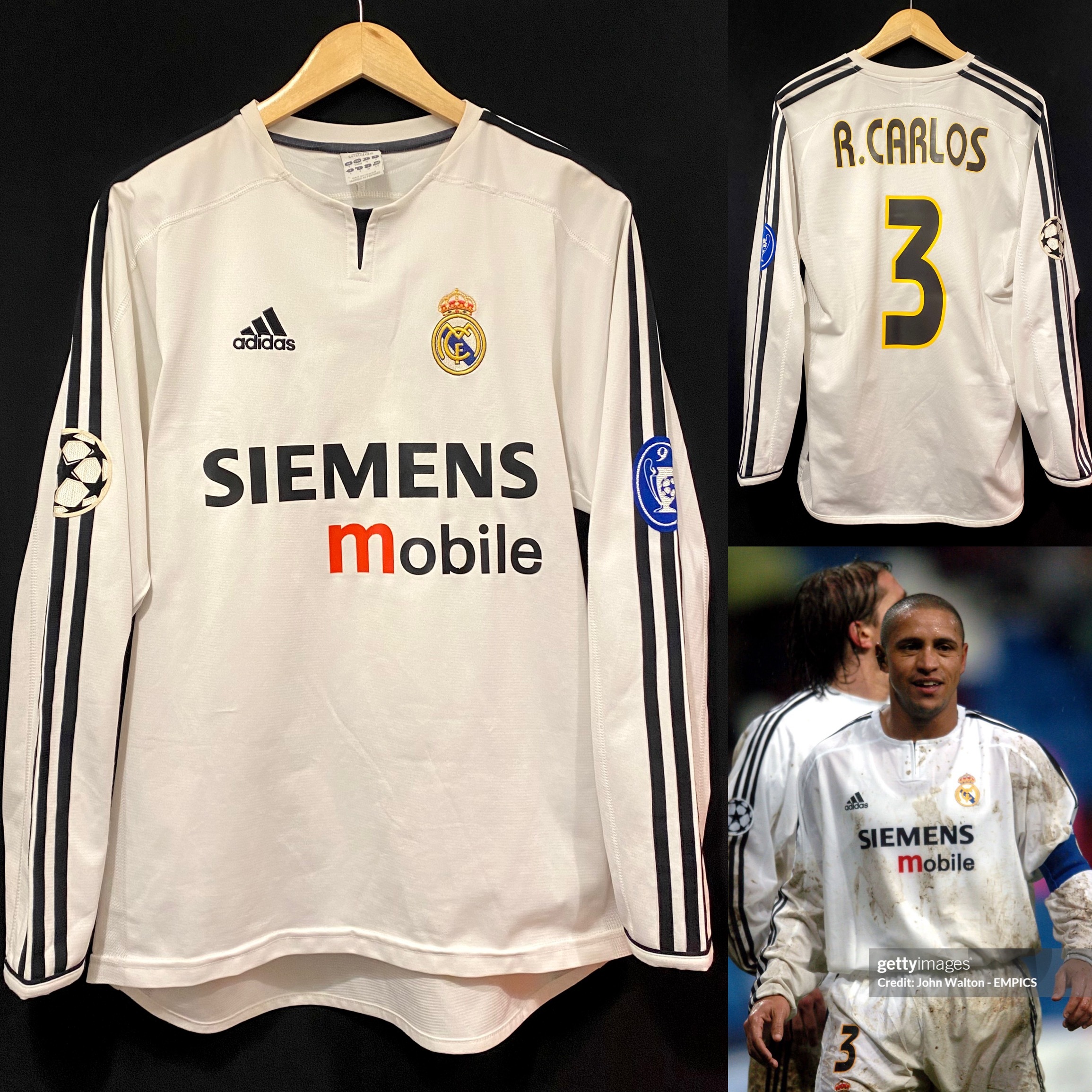 Real Madrid 2003-2004 UEFA Champions League Adidas L/S Home Shirt #3 R CARLOS