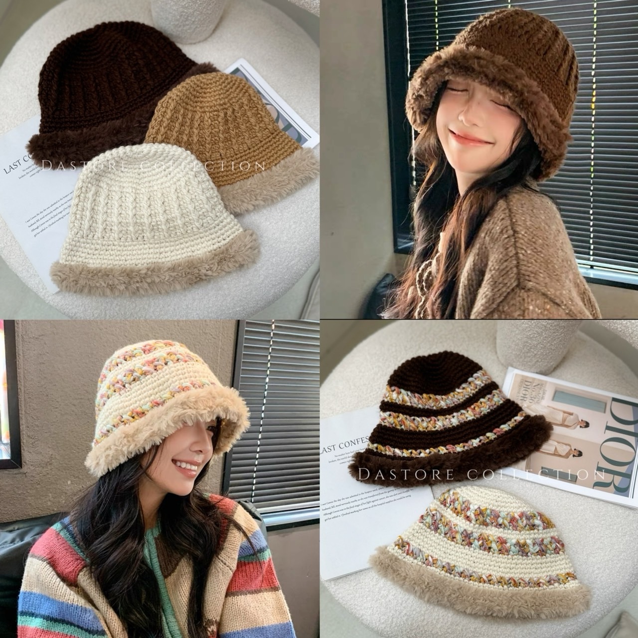 編織毛毛漁夫帽/五色