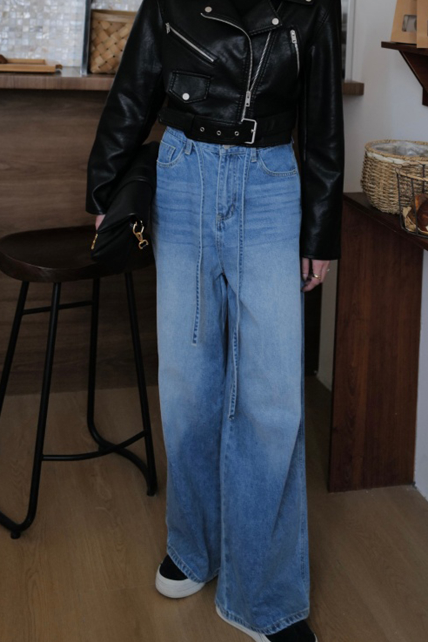 綁帶牛仔闊腿褲*2色