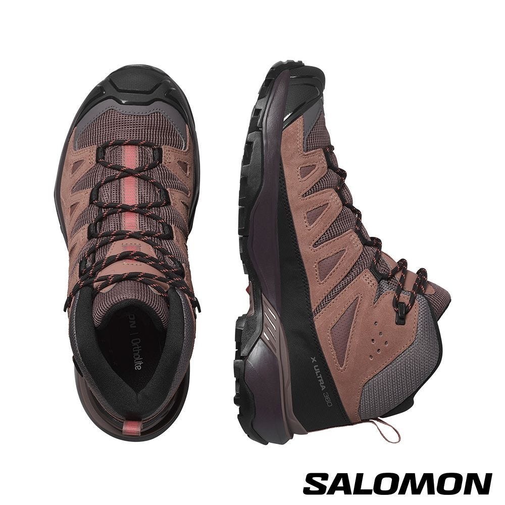 【SALOMON 】女 X ULTRA 360 LTR Goretex 中筒登山鞋(皮革版) 灰/粉/紅 / L47571000