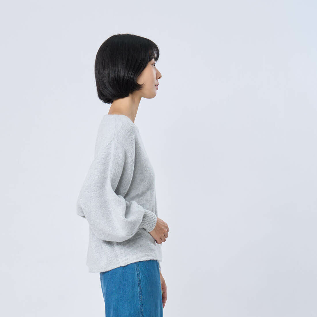 Ivy大寬袖短版針織衫毛衣/ 銀灰