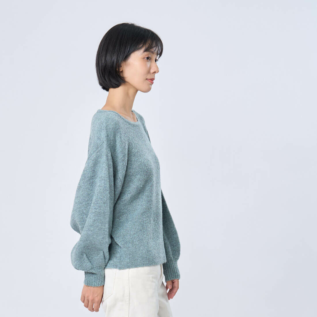 Ivy大寬袖短版針織衫毛衣/ 石綠