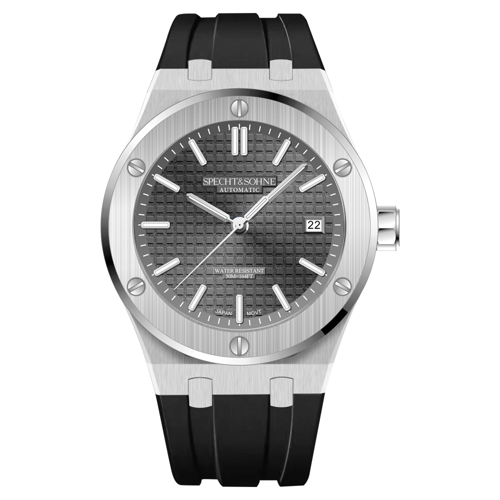 【SPECHT&SOHNE 施沛索恩】SP0016 日本星辰8215機芯 立體格紋錶盤 透明錶背 機械錶-
