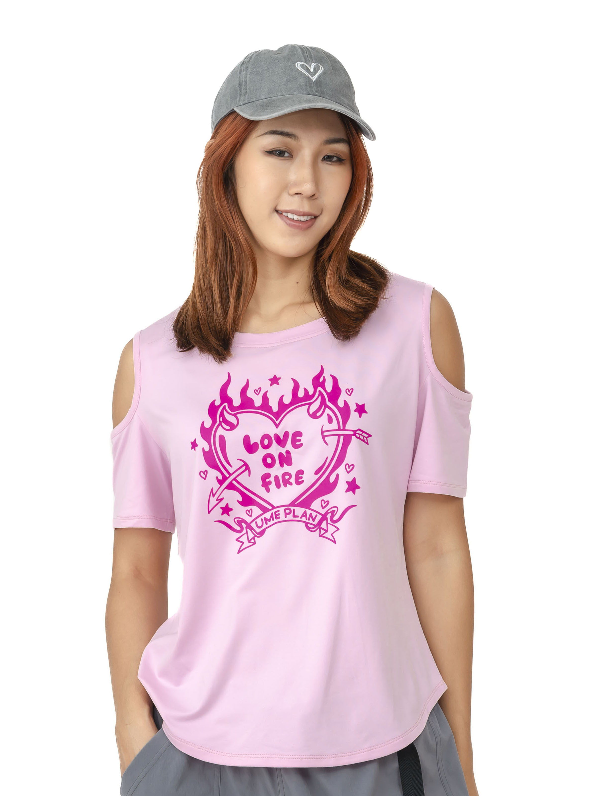 露肩寬鬆運動上衣 櫻花粉