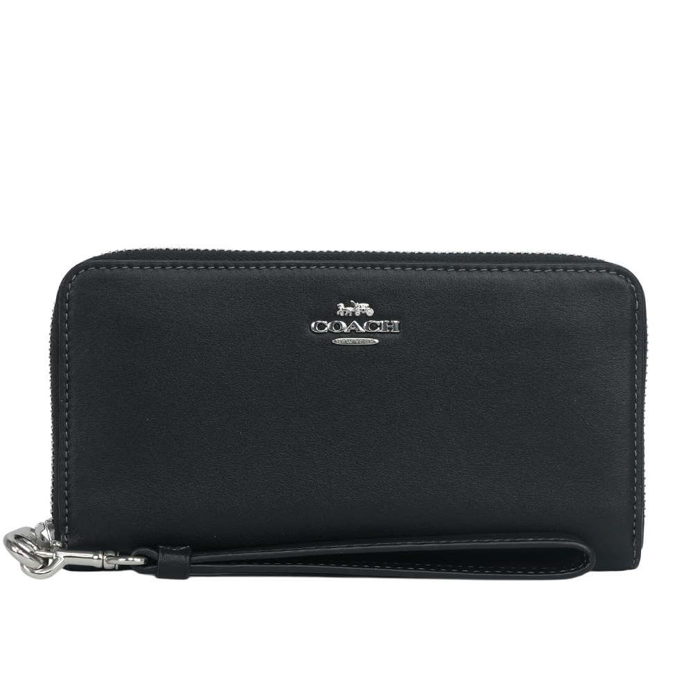【COACH】銀字馬車Logo 小牛皮附可拆提把長夾(黑色) CR623 SVBK