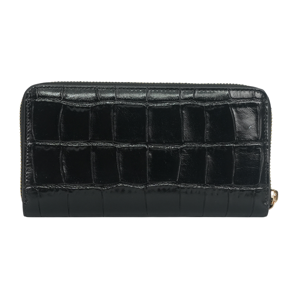 【COACH】金字馬車Logo 鱷魚紋皮革附可拆提把長夾(黑色) CT083 IMBLK