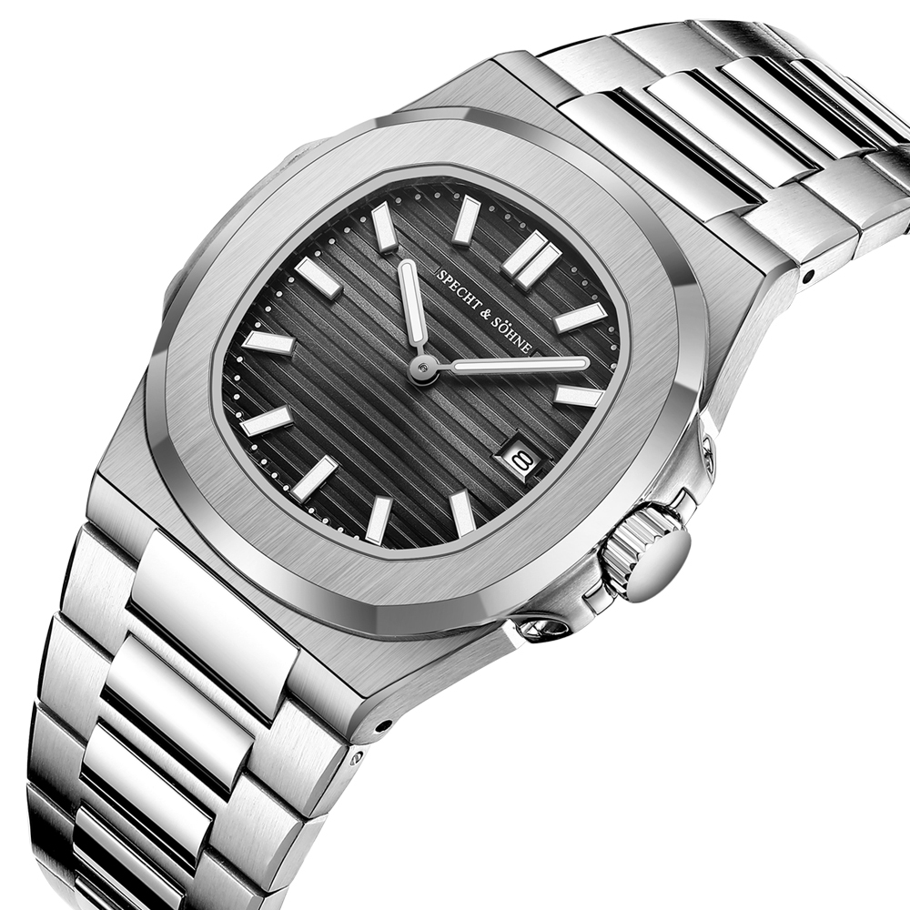【SPECHT&SOHNE 施沛索恩】鸚鵡螺系列 SP5711 北歐潮流 條紋簡約 硬派硬核 方圓 石英錶 手錶 日期-.